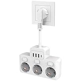 YANGUN Steckdosenleiste mit USB, 3 Fach Mehrfachsteckdose mit Schalter, 7 in 1 Steckdosenadapter mit...