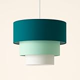 Alpinaluz Hängelampe aus Textil, Türkis, Hellgrün und Weiß, dreistufig, Ø38 cm, mehrschichtiger...