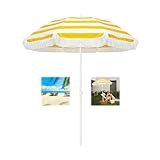 Tragbarer Outdoor-Regenschirm, 180 cm, Boho-Strandschirm mit Fransen, gelb gestreift,...