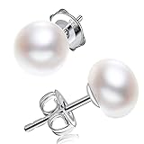 Damen Perlen Ohrringe 925 Sterling Silber 8mm Button weiß Süßwasser Perlen Ohrstecker