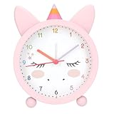 Depesche 13527 Ylvi - Wecker in Rosa für Kinder, mit Einhorn Motiv und Ohren und Horn, lautlose Uhr...