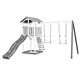 AXI Beach Tower Spielturm aus Holz in Weiß & Grau | Spielhaus für Kinder mit Grauer Rutsche,...