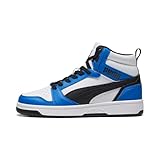 PUMA Unisex Kinder Rebound V6 Mid Jr Sneaker, Puma White Puma Black Racing Blue, 38 EU