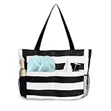 flintronic Große Strandtasche mit Reißverschluss, Streifen Wasserdicht Strandtasche, 45L Faltbare...