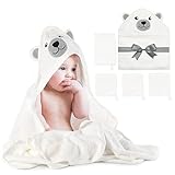 Momcozy Bambus Baby Badetücher Set 5er Pack, Babyhandtuch mit Kapuze , Waschlappen 3 Stück, Baby...