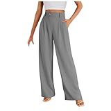 Weite Hosen Damen Hohe Taille Stoffhose Sommer Palazzo Hose Lässig Locker Gerade Beinform Einfarbig...