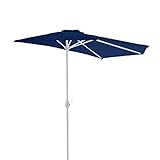 Nexos Sonnenschirm Blau halbrund Ø 2,70 x 1,40m Wandschirm Balkon-Schirm mit Kurbel Polyester 160...