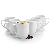 BigDean 6 Stück Kaffeebecher 300ml aus hochwertigem echtem Porzellan - Kaffeetasse weiß -...