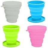 YUDAWN Faltbare Silikon-Becher, 4 Stück Faltbarer Reisebecher Outdoor Wiederverwendbares Tragbares...