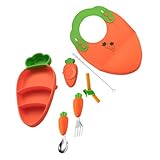 Gogogmee Saugfähiger Kinderteller in Karottenform Babygeschirr mit Unterteilung für...
