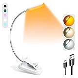 Glocusent Leselampe Buch Klemme, Wiederaufladbare Buchlampe mit 10 LEDs, 3 Farben & 3 Helligkeiten,...