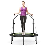 COSTWAY φ101cm Fitmess Trampolin, Mini Trampolin mit höhenverstellbarm Haltegriff & 2...