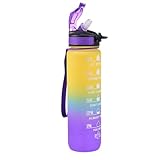 Jlobnyiun Fitness-Wasserflasche, 1 l, Outdoor-Trinkflasche mit sicherem Verschlussdeckel,...