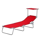 Outsunny Sonnenliege Gartenliege Wellnessliege Strandliege klappbar mit Sonnenschutz Rot 187 x 58 x...