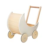 Lauflerner Puppenwagen aus Holz Lauflernwagen Baby Walker Lauflernhilfe Laufwagen Puppe (Creme...