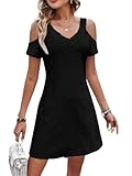 Eyshan Damen Cutout V-Ausschnitt Rückenfrei Kurzarm Pullover Minikleid Spitze A-Linie...