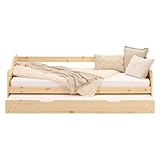 Homestyle4u Kinderbett mit Matratze Einzelbett Holzbett 90x200 ausziehbar Natur mit Lattenrost...