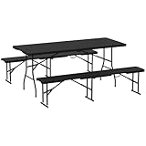 Outsunny Bierzeltgarnitur 3-teiliges Set Klappbar Campingtisch, 2 Bierbank mit Tragegriff,...