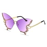 YAMEIZE Schmetterling Sonnenbrille Randlose Vintage Brillen-Lustige Diamond Strass Disco Brille für...