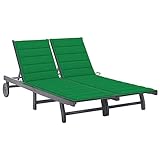 Snsowed 2-Personen-Sonnenliege mit Auflage Grau Akazie Massivholz, Gartenliege, Liegestuhl,...