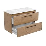 Waschbecken mit Unterschrank 80 cm Breit Girona, Waschbeckenunterschrank Hängend mit Schubladen,...