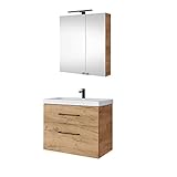 Planetmöbel Waschtischunterschrank 64cm mit Spiegelschrank Badmöbel Set für Badezimmer Gäste WC...