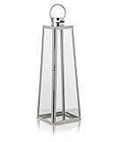 KHG Laterne 70 cm in Silber aus Stahl/Glas, pyramidenförmig, praktischer Tragegriff Kerzenständer,...