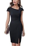 HOMEYEE Damen Vintage V-Ausschnitt Bodycon Business Bleistiftkleid mit Schlitz B700 (S, Schwarz)