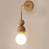 OOWDMPE Holz Wandleuchte Innen Vintage Wandlampe Kugel Acryl Lampenschirm G9 Retro Wandbeleuchtung...
