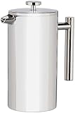 Rosenstein & Söhne Kaffeebereiter: French-Press, 1,5 Liter, doppelwandig, Edelstahl,...