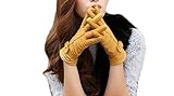 Dninmim Damen Lederhandschuhe Herbst und Winter Damen Handschuhe, gelb, One size