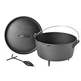 TAINO Dutch Oven 8L aus Gusseisen Ø 30cm Feuertopf Set Deckelheber Ständer Cast Iron Schmortopf...