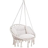 DETEX® Hängesessel mit 2 Kissen bis 150 kg Belastbar Ø60cm 360° Schaukeln Indoor Outdoor...