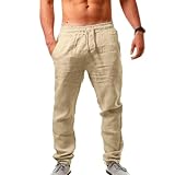 Sommerhose Herren Leicht Stretch Leinenhose Sommer Dünn-Stoffhose Loose Fit Freizeithose Straight...