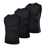 AMZSPORT Herren Kompressions-Tanktop Ärmellos Funktionsshirts Baselayer Unterhemd Schwarz(3er Pack)...