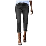 Generisch Capri Jeans Stretchy Distressed Saum Washed Straight Leg Denim Hose (Grey, XXL)