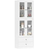 HOMCOM Küchenschrank Vitrinenschrank mit Arbeitsplatte, 2 Schubladen Hochschrank mit 4 Glastüren...