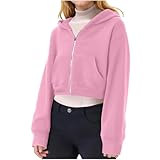 XINYUNZU Mädchen Hoodie mit Reißverschluss Kurze Sweatjacke Kapuzenpullover Kapuzenjacke Einfarbig...