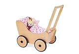 Pinolino Puppenwagen Sarah, aus Holz, mit Bremssystem, Lauflernhilfe mit gummierten Holzrädern,...