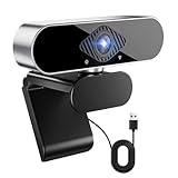 Webcam mit mikrofon Kamera pc cam, 1080p HD Mini Facecam Videokonferenz, 360° verstellbar USB Web...