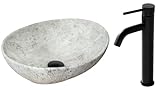 VBChome Waschbecken Stone + Armatur 41 x 35 x 15 cm Kleine Keramik Oval Waschtisch Handwaschbecken...