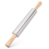 Navaris Nudelholz aus Edelstahl mit Holzgriffen - Teigroller mit Metallachse - Rollholz Wellholz...