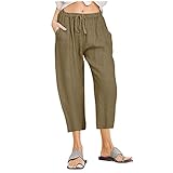 Angebote Damen Leinenhose Damen 7/8 Lang Sommerhose Baumwolle Leinen Freizeithose Lässige Einfarbig...