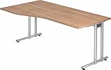 bümö Schreibtisch groß, N-Serie 180x100 cm, Tischplatte aus Holz in Nussbaum, Gestell aus Metall...