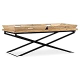 Youuihom Couchtisch Industriestil Massiv Mangoholz 110x55x42 cm mit 2 abnehmbaren Tabletts für...