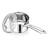 TEAMFAR Stielkasserolle, 14cm klein Edelstahl Milchtopf Topf Induktion mit Glasdeckel, 3-Lagen Boden...