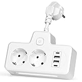 Pfloge® Steckdosenleiste mit USB C,2 Fach Steckdose 4 USB Ladeanschlüsse(2 USB C + 2 USB A),...