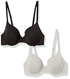 Amazon Essentials Damen Bequemer T-Shirt-BH Mit Bügel, 2er-Pack, Grau Meliert/Schwarz, 65E