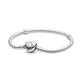 PANDORA Moments Schlangen-Gliederarmband mit Herz-Verschluss aus Sterling-Silber, kompatibel mit...