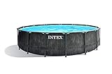 Intex Unisex – Erwachsene Premium Frame Pool Set Prism Greywood Ø 457 x 122 cm, Dunkelgraue...